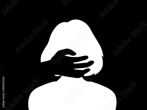 Concept of Violence, Harassment. Silhouette of woman head and hand