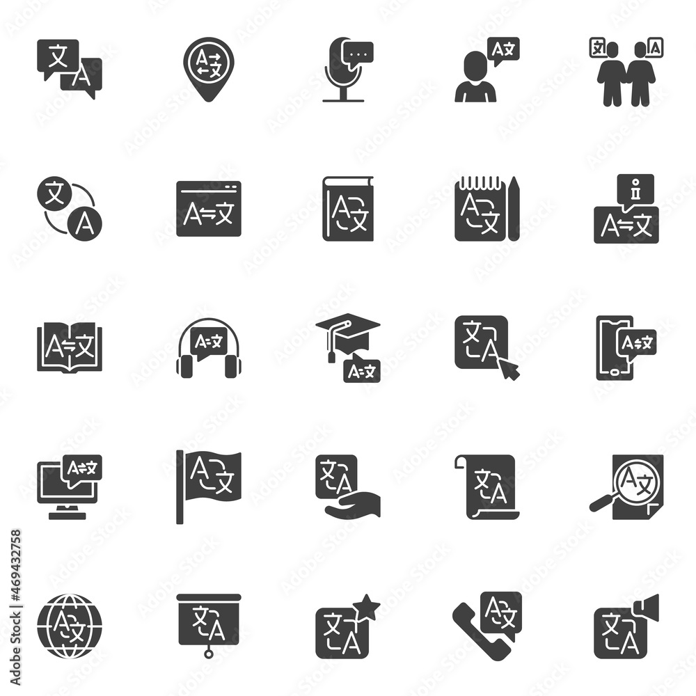 Fototapeta premium Foreign language translation vector icons set