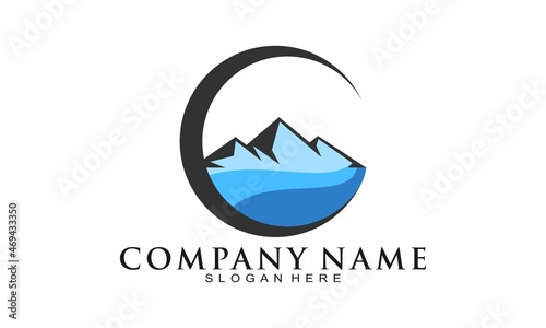 Mountain and sea illustration vector logo