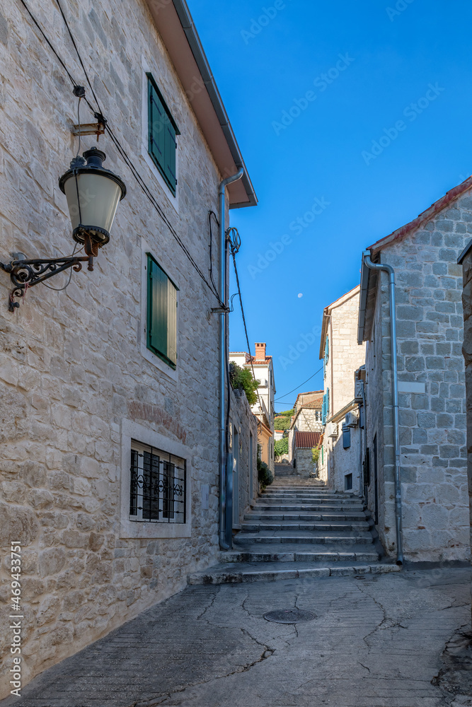 Cute old stone street of Split town, Dalmatia, Croatia