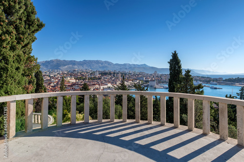 City of Split waterfront view from Viewpoint to Marjan, Dalmatia, Croatia. Viewpoint terrace. photo