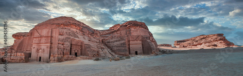 The natural beauty of rock formation and the Islamic archeological history site of Al Ula, Mada in Saleh, Saudi Arabia photo