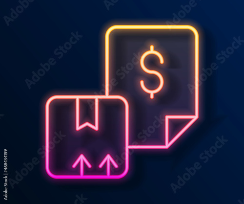 Glowing neon line Waybill icon isolated on black background. Vector