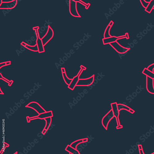 Red line Gondola boat italy venice icon isolated seamless pattern on black background. Tourism rowing transport romantic. Vector