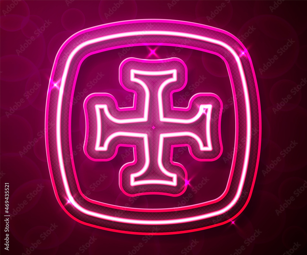 Fototapeta premium Glowing neon line Crusade icon isolated on red background. Vector