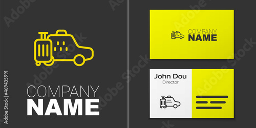 Logotype line Taxi car icon isolated on grey background. Logo design template element. Vector
