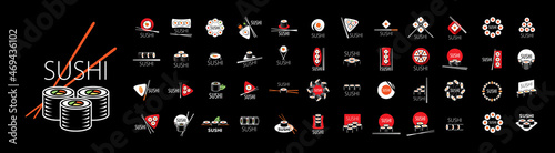 Set of vector Sushi logos on a black background
