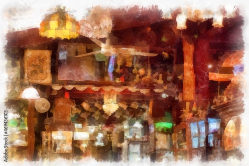 Inside an antique shop watercolor style illustration impressionist painting. © Kittipong