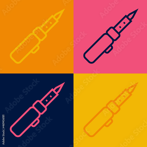 Pop art line Soldering iron icon isolated on color background. Vector