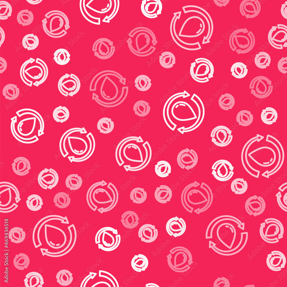 White line Recycle clean aqua icon isolated seamless pattern on red background. Drop of water with sign recycling. Vector