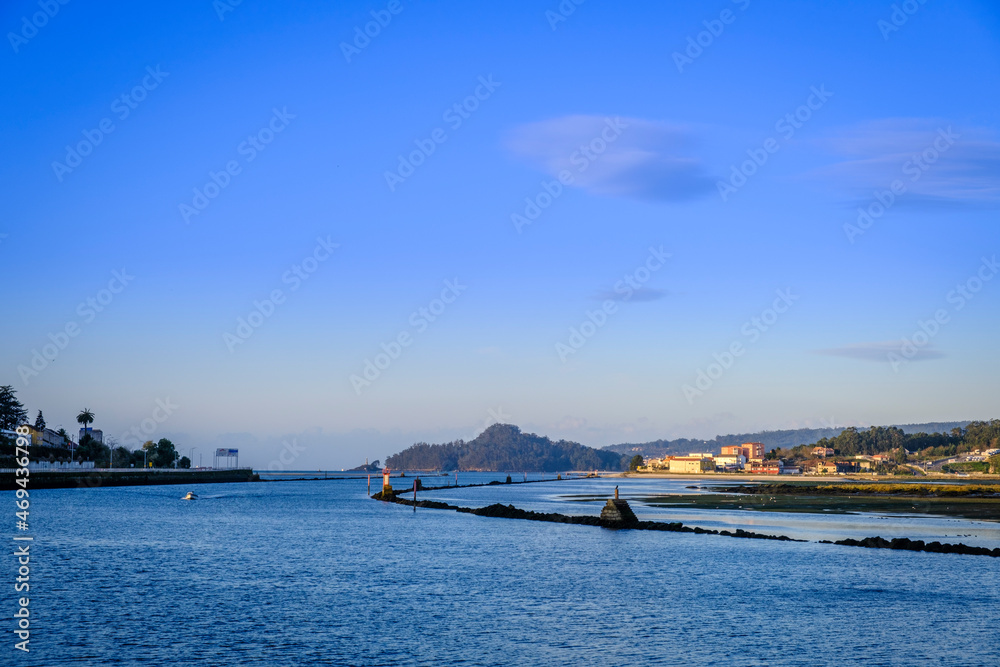 View of the mouth of the Lerez river in Pontevedra, Galicia (Spain), which forms one of the Rias Baixas.