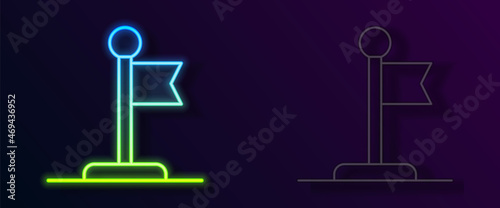 Glowing neon line Flag icon isolated on black background. Victory, winning and conquer adversity concept. Vector
