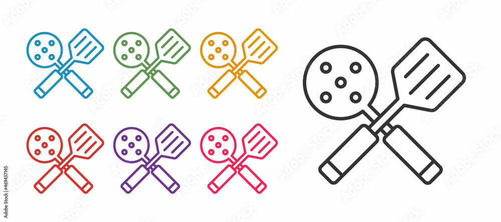 Set line Spatula icon isolated on white background. Kitchen spatula icon. BBQ spatula sign. Barbecue and grill tool. Set icons colorful. Vector Set line Spatula icon isolated on white background. Kitchen spatula icon. BBQ spatula sign. Barbecue and grill tool. Set icons colorful. Vector