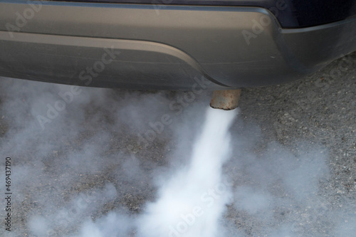 Exhaust fumes from car exhaust pipe. © indigolotos