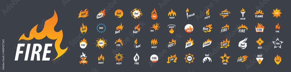 A set of vector logos Fire on a black background A set of vector logos Fire on a black background