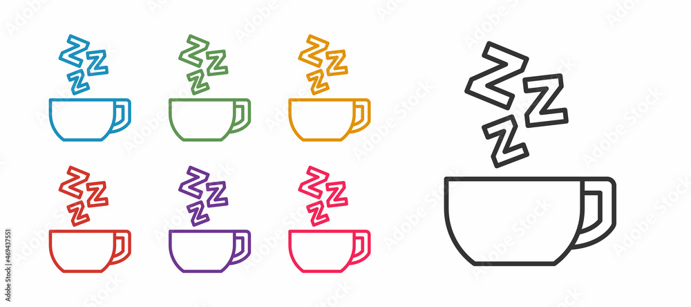 Set line Chamomile tea icon isolated on white background. A useful therapeutic drink from flowers of chamomile medicinal. Set icons colorful. Vector Set line Chamomile tea icon isolated on white background. A useful therapeutic drink from flowers of chamomile medicinal. Set icons colorful. Vector