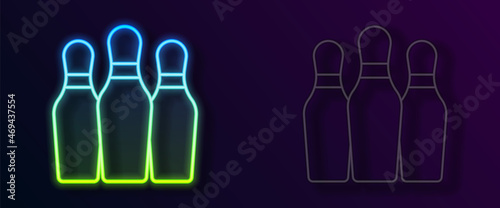 Glowing neon line Bowling pin icon isolated on black background. Juggling clubs, circus skittles. Vector