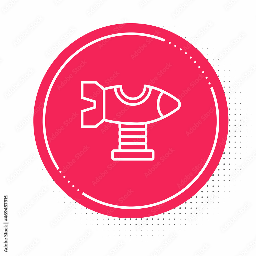 White line Swing plane on the playground icon isolated on white background. Childrens carousel with plane. Amusement icon. Red circle button. Vector White line Swing plane on the playground icon isolated on white background. Childrens carousel with plane. Amusement icon. Red circle button. Vector