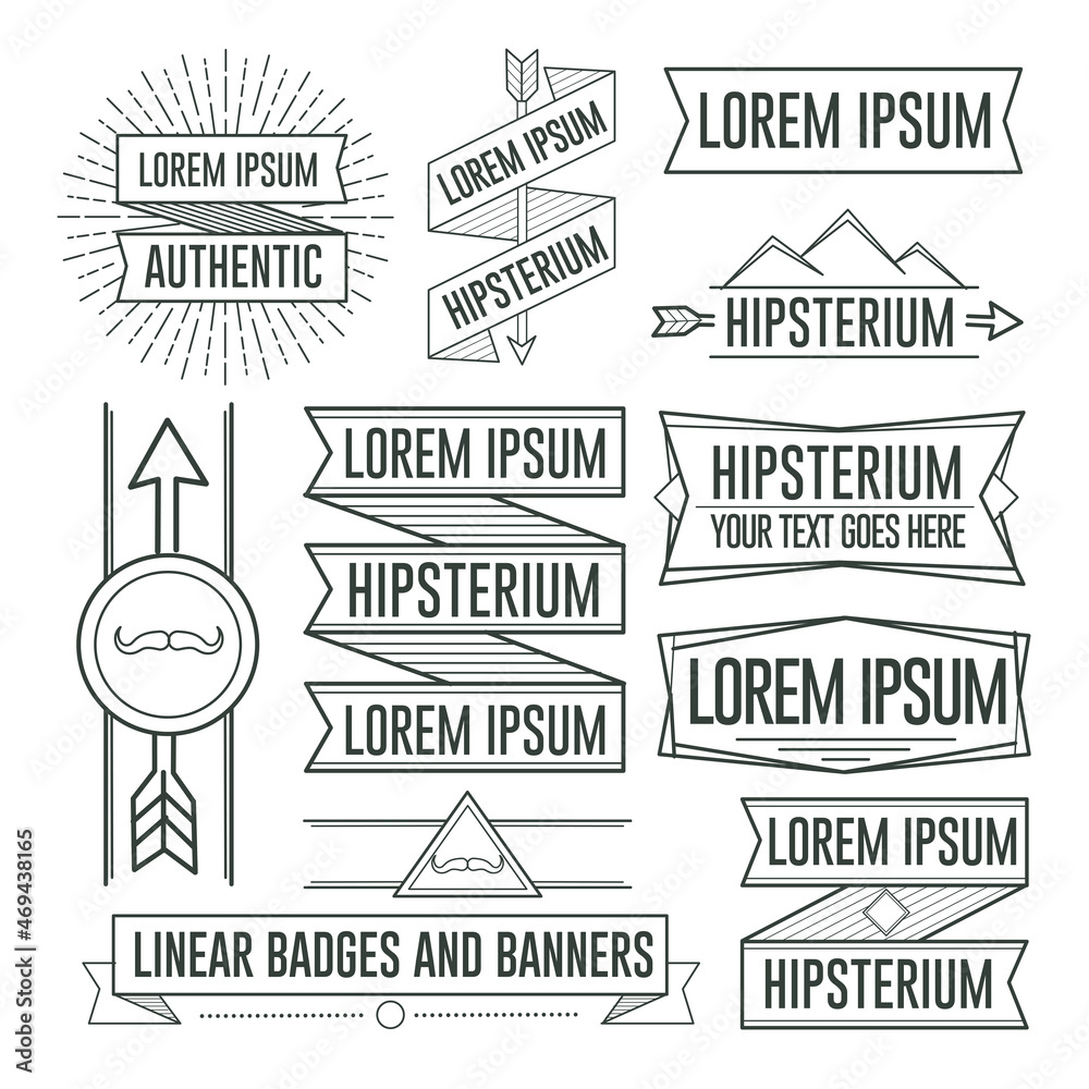 Fototapeta premium Linear old hipster retro vintage badges frames and labels