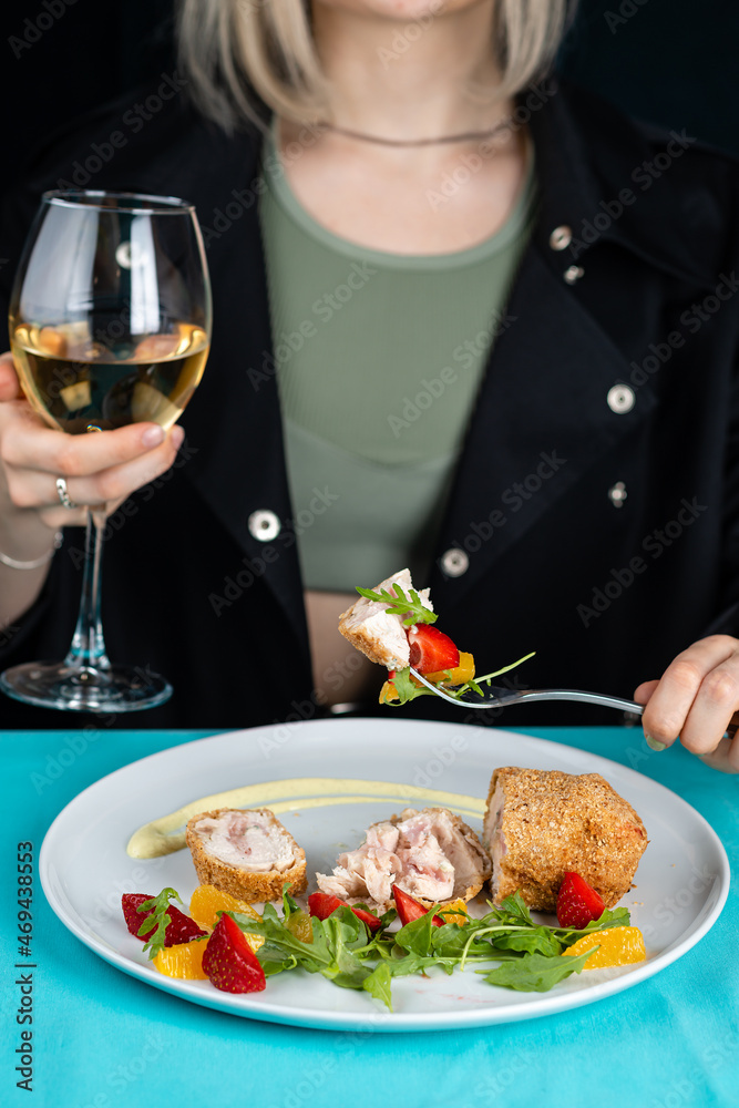 Chicken cordon bleu schnitzel, meat wrapped around ham and cheese Chicken cordon bleu schnitzel, meat wrapped around ham and cheese