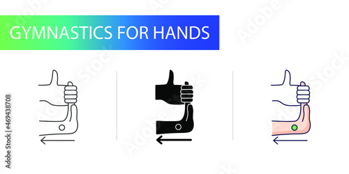 Carpal tunnel syndrome, icons set, stretching the arm, towards oneself