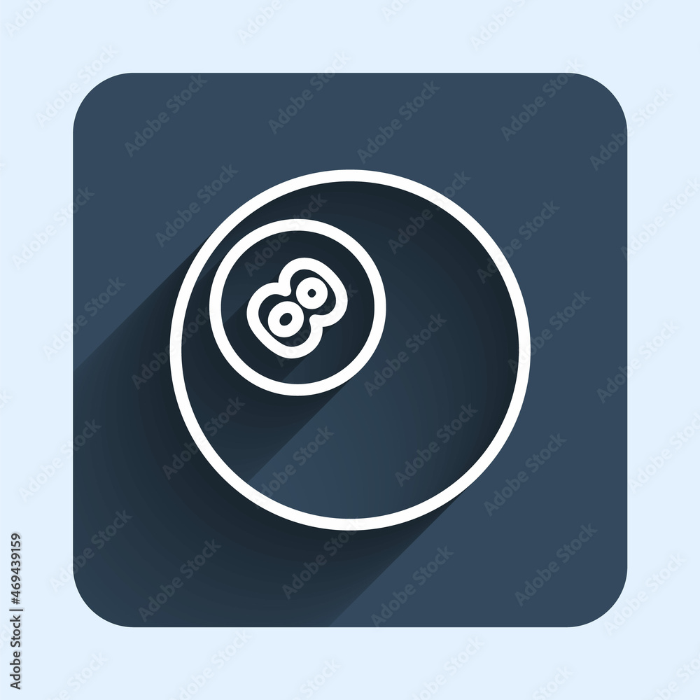 White line Billiard pool snooker ball with number 8 icon isolated with long shadow background. Blue square button. Vector White line Billiard pool snooker ball with number 8 icon isolated with long shadow background. Blue square button. Vector