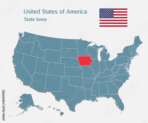 Vector map country USA and state Iowa