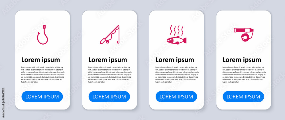 Obraz premium Set Fishing rod, Dead fish, and hook. Business infographic template. Vector