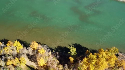 Birds eye view of the north saskatchewan river and valley in fall
