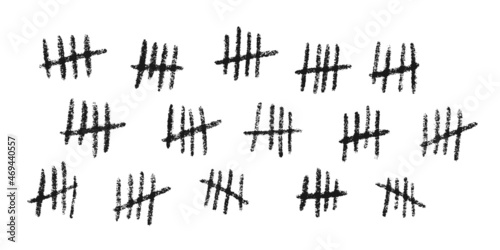 Tally marks. Hand drawn lines or sticks sorted by four and crossed out. Simple mathematical count visualization  prison or jail wall counter. Vector illustration isolated on white background.