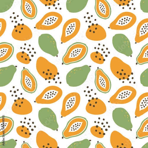 Cute papaya seamless pattern. Juicy, fruity, summer background. Vector flat hand drawn illustration in cartoon style