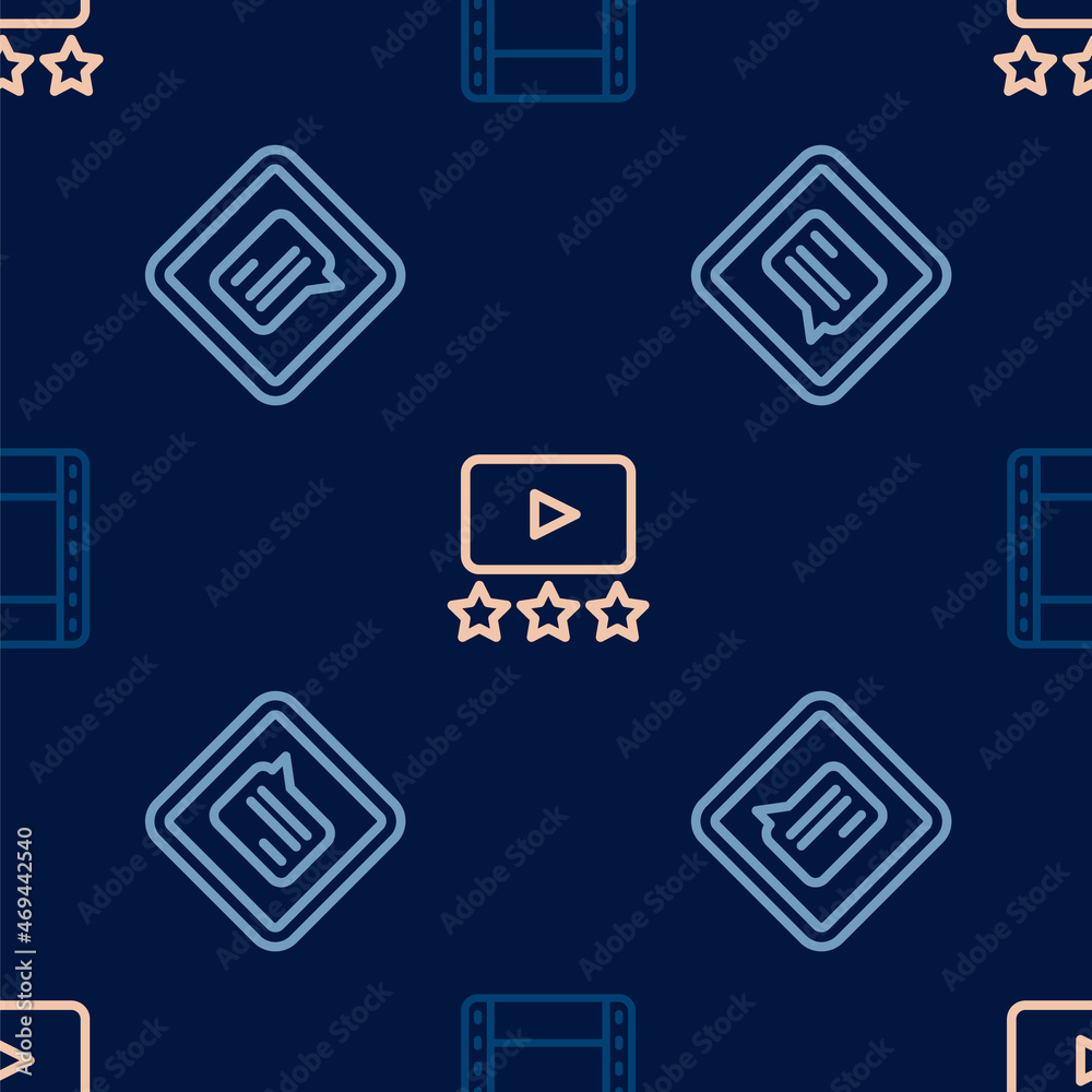 Set line Play video, Video with subtitles and Rating movie on seamless pattern. Vector Set line Play video, Video with subtitles and Rating movie on seamless pattern. Vector