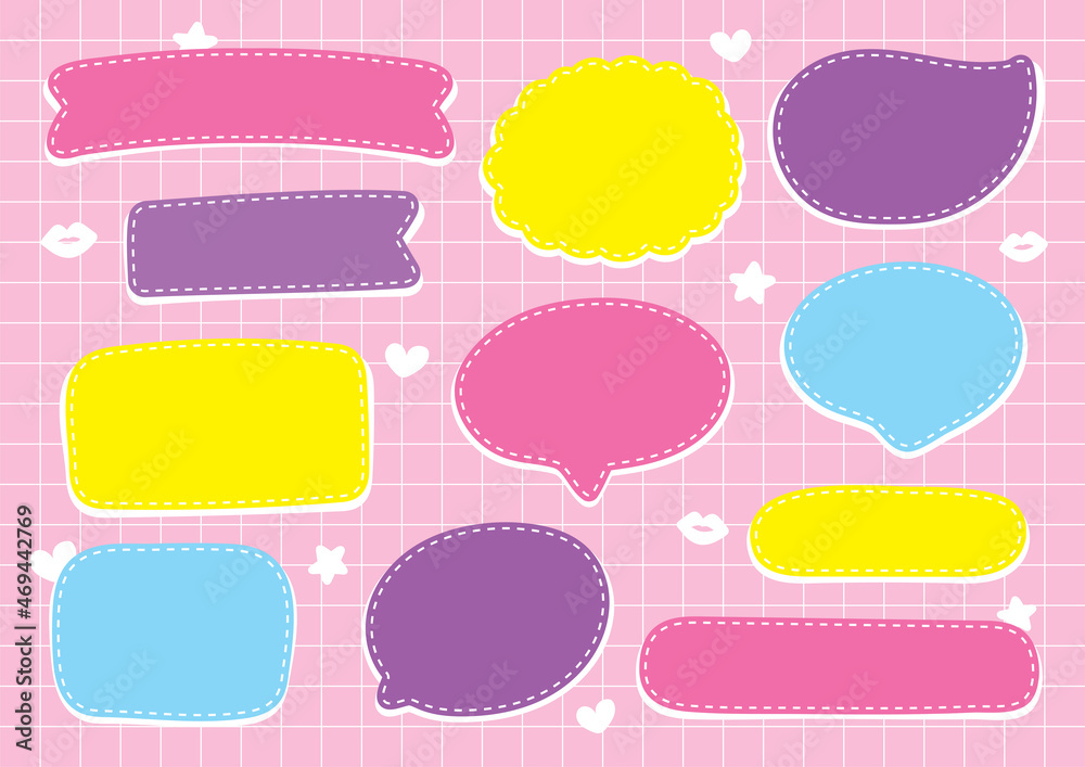 cute girly freehand speech bubble vector set on pink background 