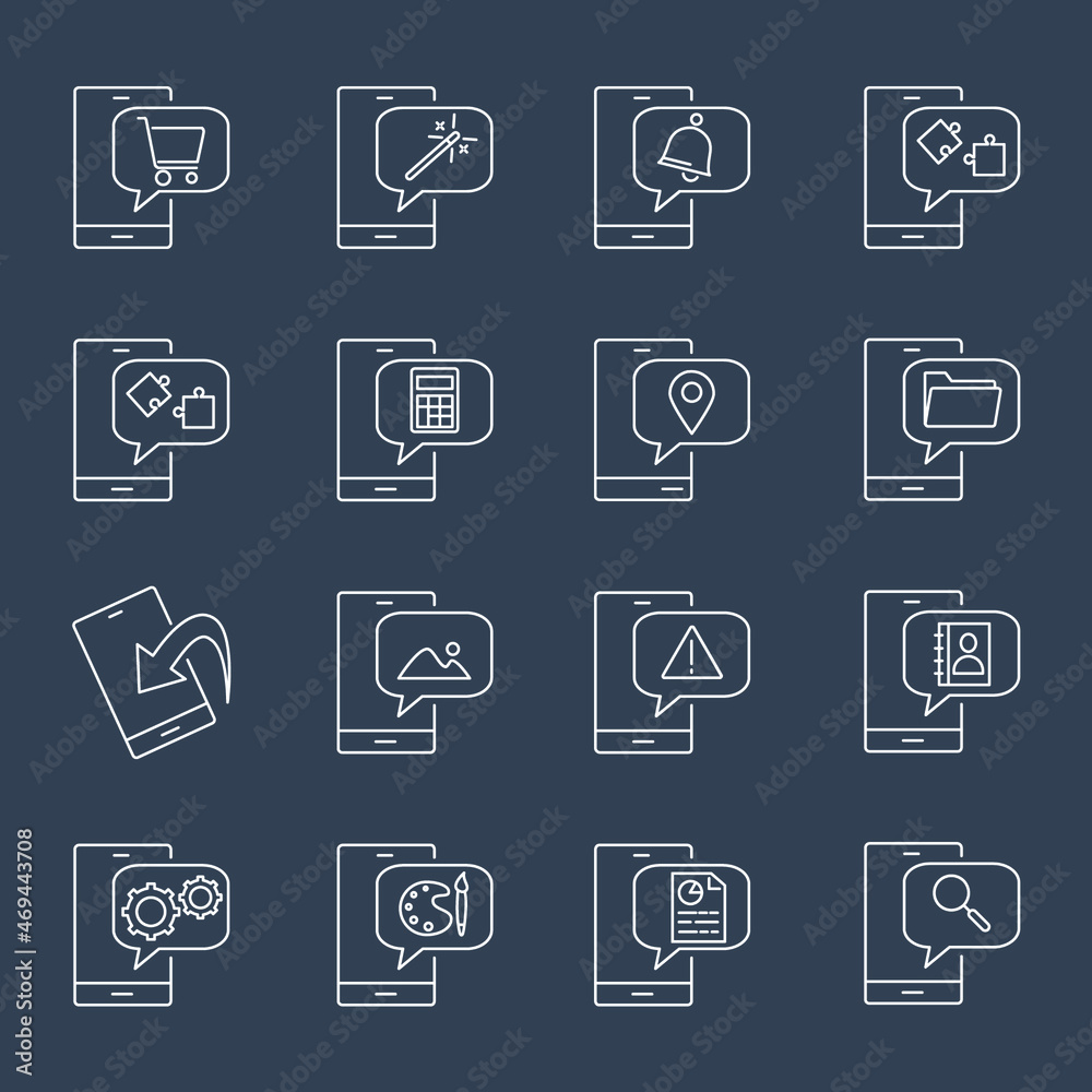 Mobile Apps icons set. Mobile Apps pack symbol vector elements for infographic web Mobile Apps icons set. Mobile Apps pack symbol vector elements for infographic web