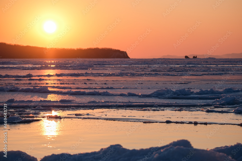 sunset at ice sea