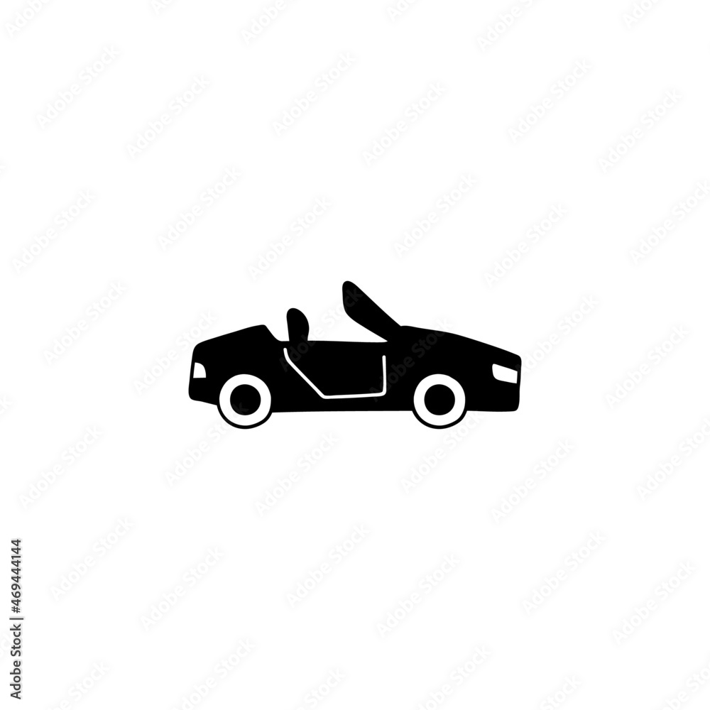 cab, cabrio, cabriolet icon in solid black flat shape glyph icon, isolated on white background 