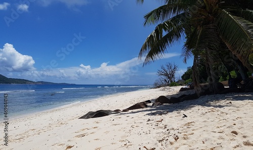 Beautiful beach, clear sky and sea in Seychelles 