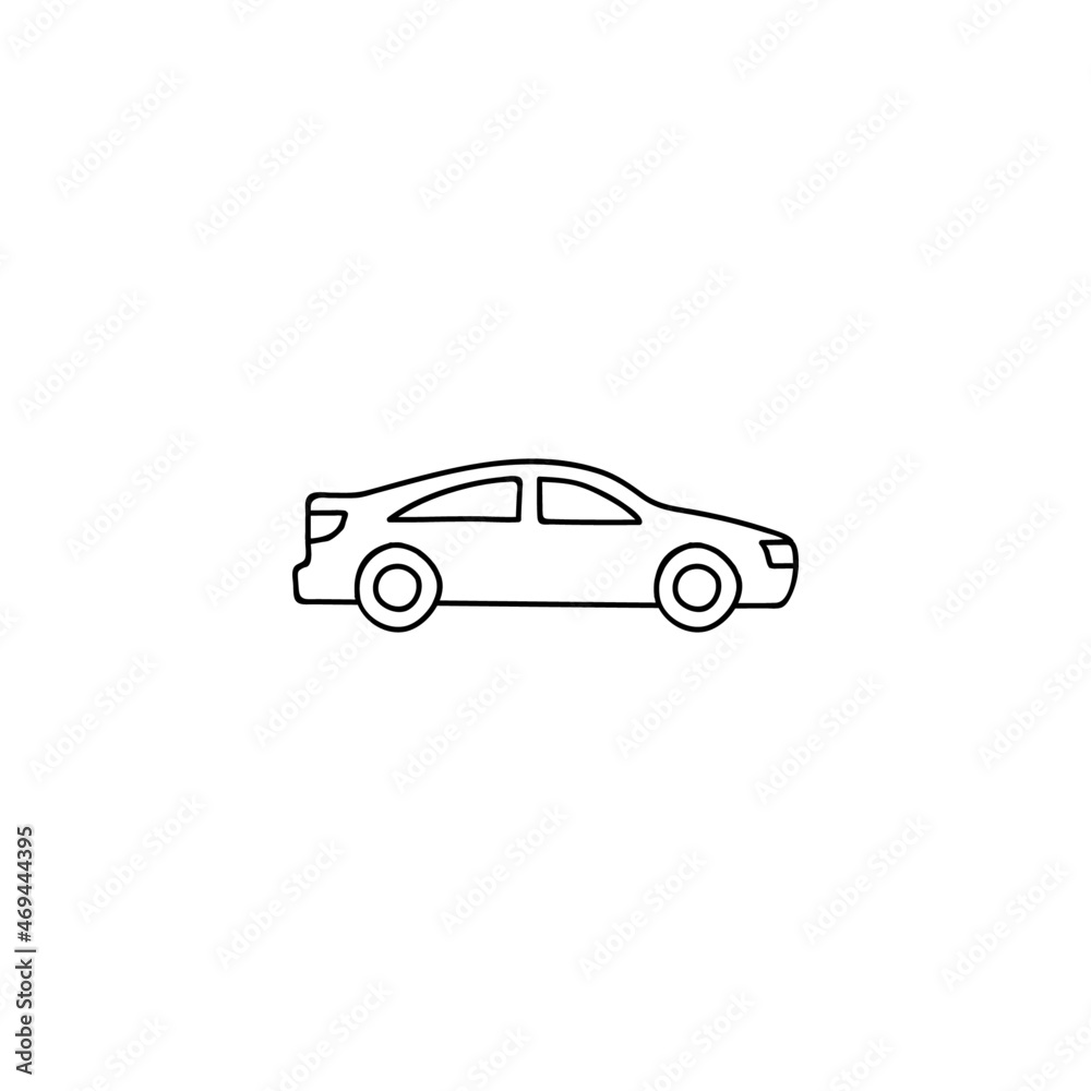 sedan icon, Auto, automobile, car, vehicle symbol in flat black line style, isolated on white 