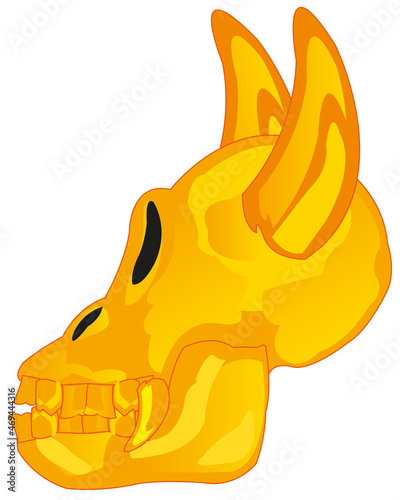 Skull of the unknown crock with horn from gold