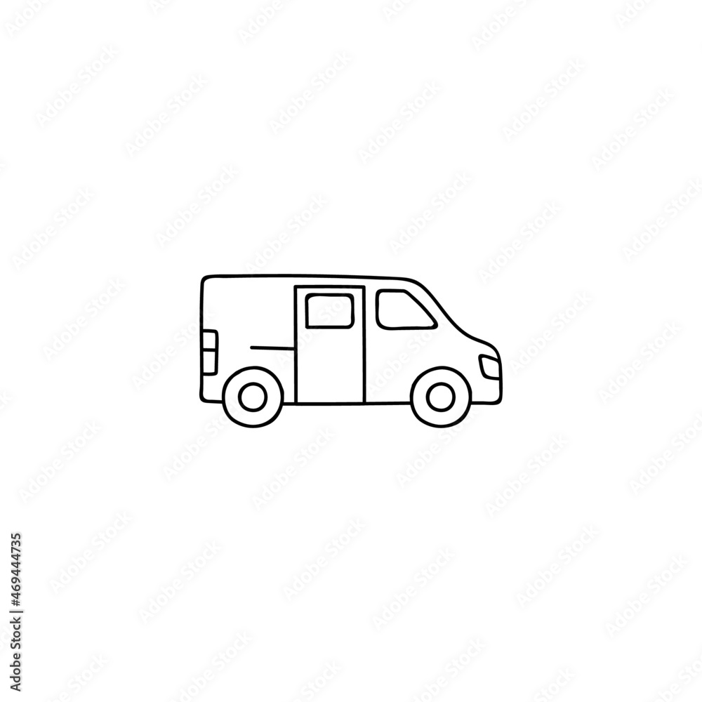 box car icon in flat black line style, isolated on white background