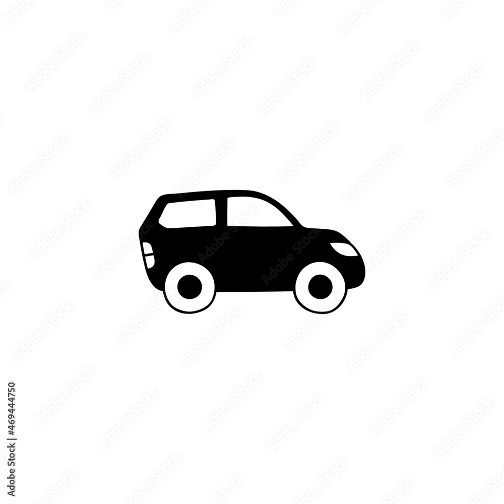 Eco transport icon, eco green car symbol in solid black flat shape glyph icon, isolated on white background 