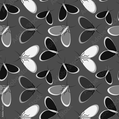 Seamless pattern - stylized moths - graphics. Summer, insects, unbearable ease of life. Wallpapers, textiles, packaging