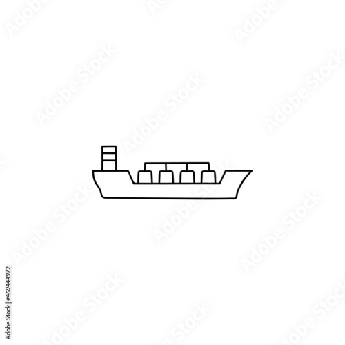 Gas, oil tanker ship icon in flat black line style, isolated on white 