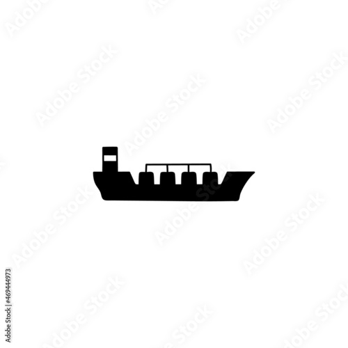 Gas, oil tanker ship icon in solid black flat shape glyph icon, isolated on white background 