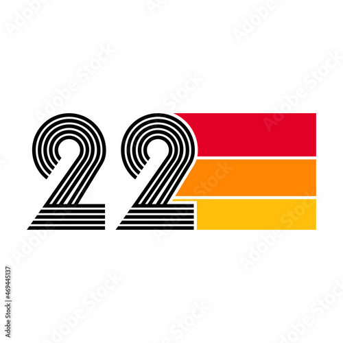 Nunber 22, twenty  two Retro design, Vintage style.
