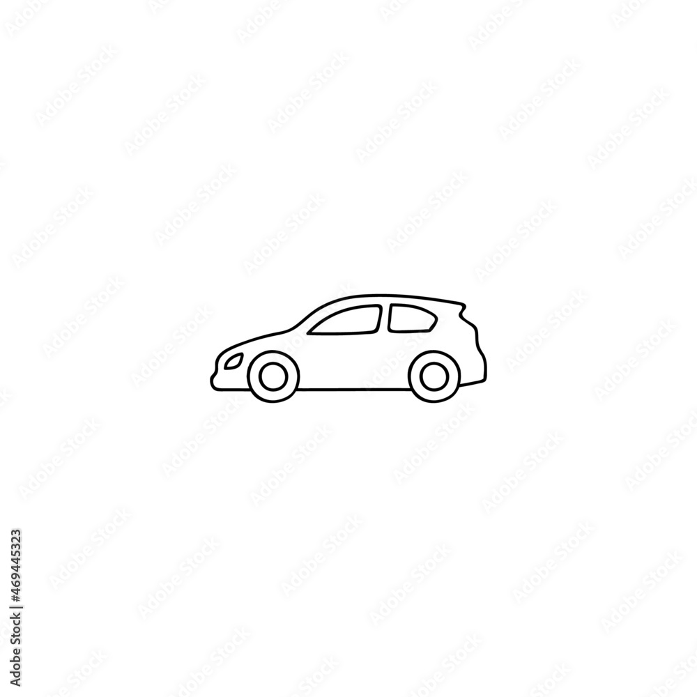 compact car icon in flat black line style, isolated on white background