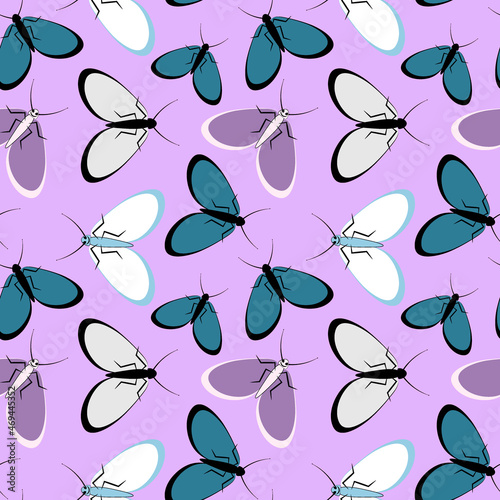 Seamless pattern - stylized moths - graphics. Summer, insects, unbearable ease of life. Wallpapers, textiles, packaging