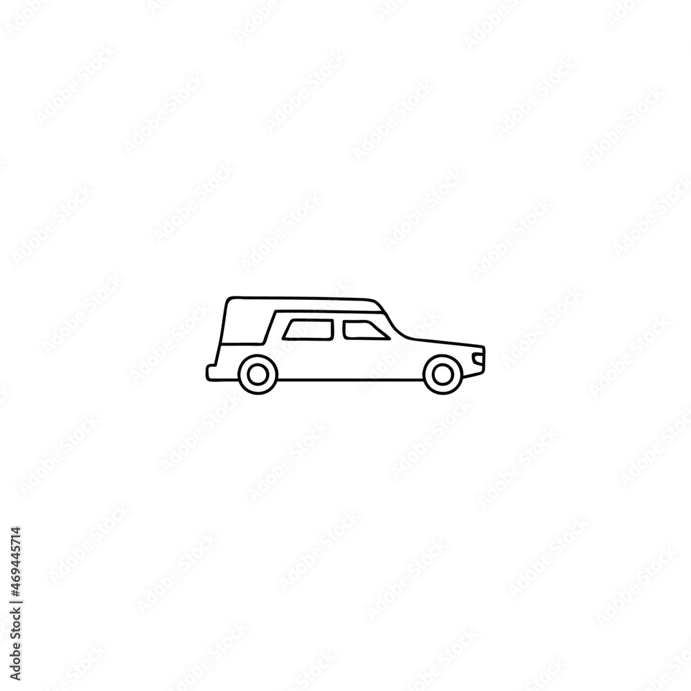 cemetery car icon. funeral, grave car symbol in flat black line style, isolated on white background cemetery car icon. funeral, grave car symbol in flat black line style, isolated on white background