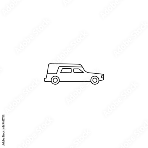 cemetery car icon. funeral, grave car symbol in flat black line style, isolated on white background