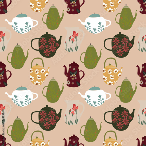 Tea Pot,flower abstract vector ilustration seamless patern.Great for textile,fabric,wrapping paper,and any print.